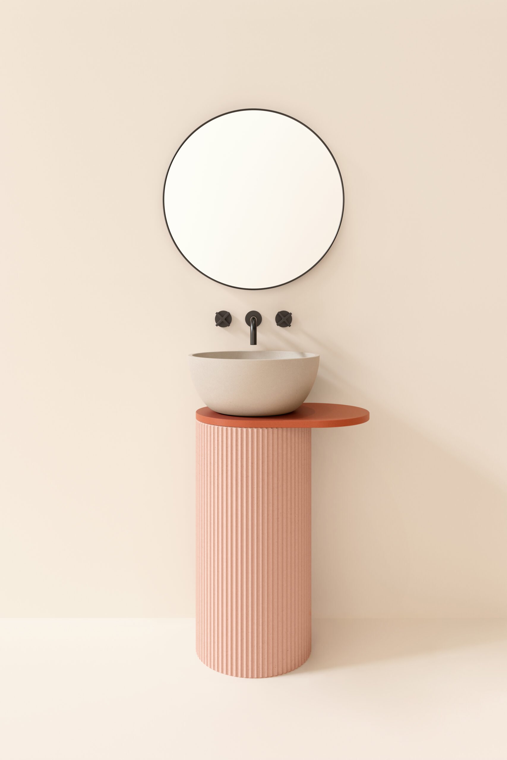 Orme Kast sink featuring a pink pedestal and red
